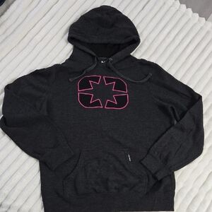 Women's Charcoal Gray Hoodie with Pink Emblem